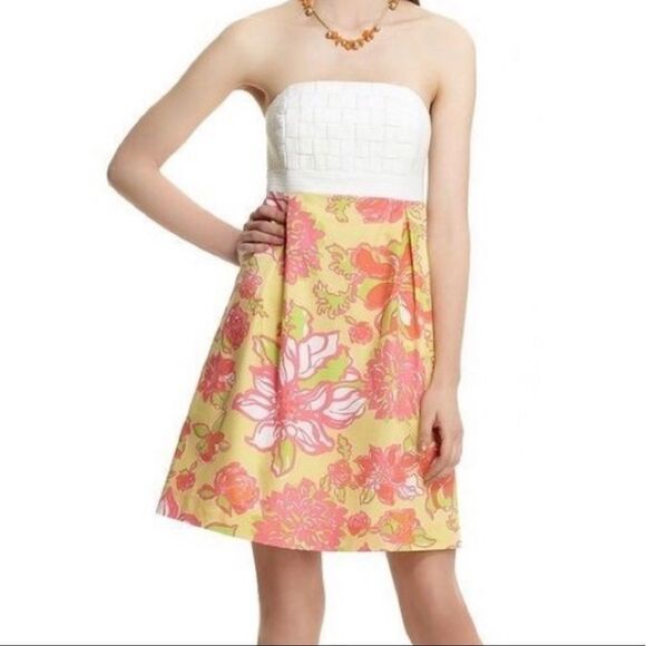 Lilly Pulitzer basketweave bodice with floral dress sz 8 - Picture 1 of 8